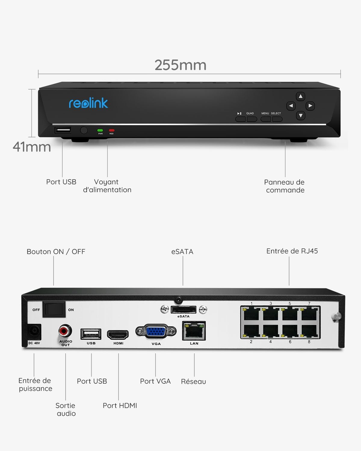 Enregistreur NVR PoE 4K RLN8-410 8 canaux avec disque dur 2 To pour caméras de surveillance PoE