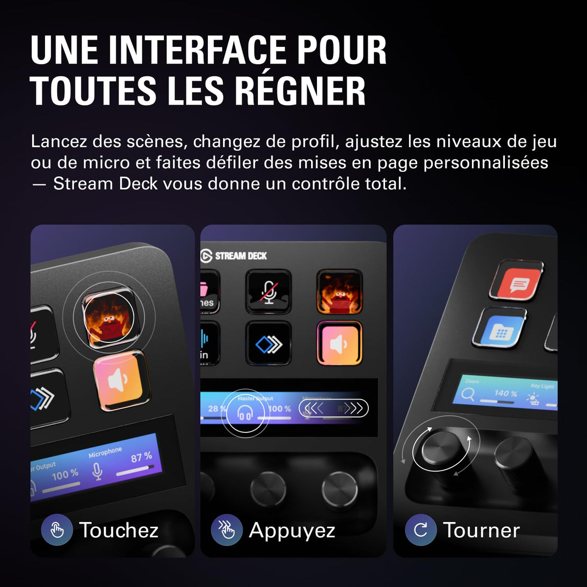 Stream Deck+ Console de Mixage Audio avec Touches LCD Boutons Rotatifs Ruban Tactile USB-C