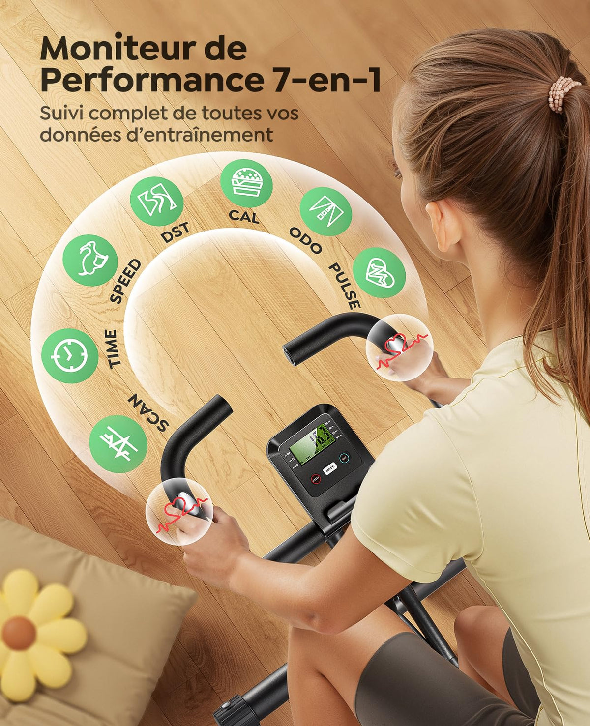 Vélo d’Appartement Pliable 5-en-1 TEB4 Résistance Magnétique 16 Niveaux Écran LCD Bluetooth Charge 140 kg 98,5 x 54 cm