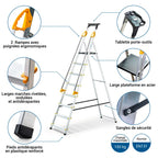 Escabeau Pliable 8 Marches DURAMP Aluminium Hauteur Plateforme 162 cm Charge 150 kg Rampes Porte-Outils Marches Antidérapantes