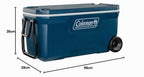 Glacière Rigide Xtreme 94 L avec Roues Isolation Mousse PU Poignées Pivotantes PEHD Bleu Camping Pique-Nique Pêche