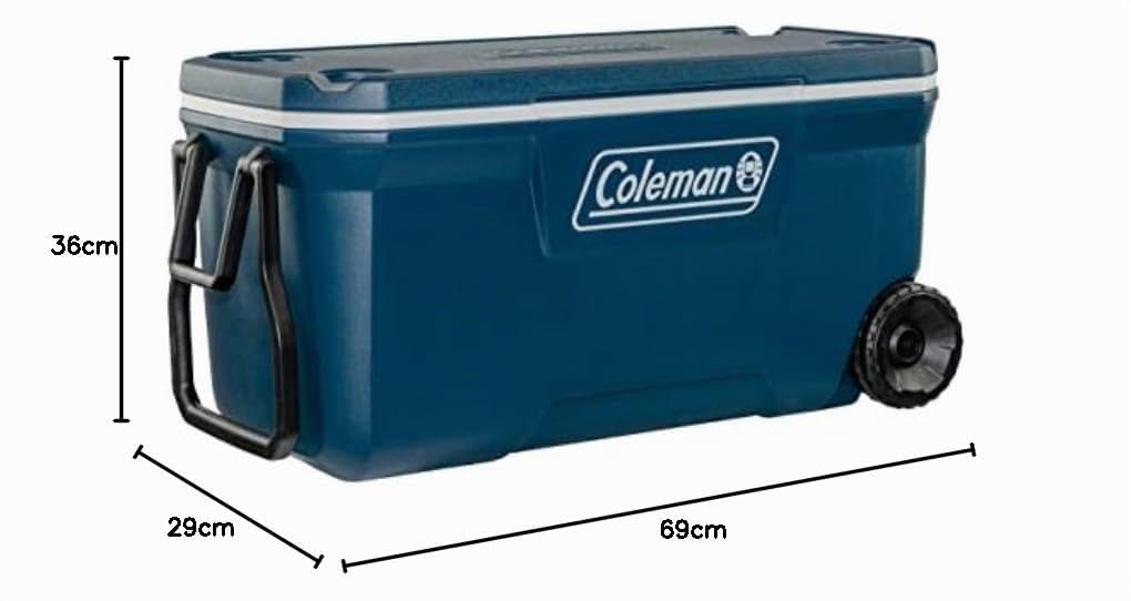 Glacière Rigide Xtreme 94 L avec Roues Isolation Mousse PU Poignées Pivotantes PEHD Bleu Camping Pique-Nique Pêche
