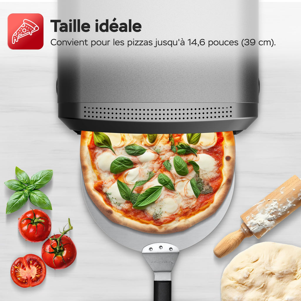 Four à pizza électrique Pizzaliano 2200 W 450 °C 20 L pierre à pizza pelle à pizza 37 cm 6 programmes écran LED