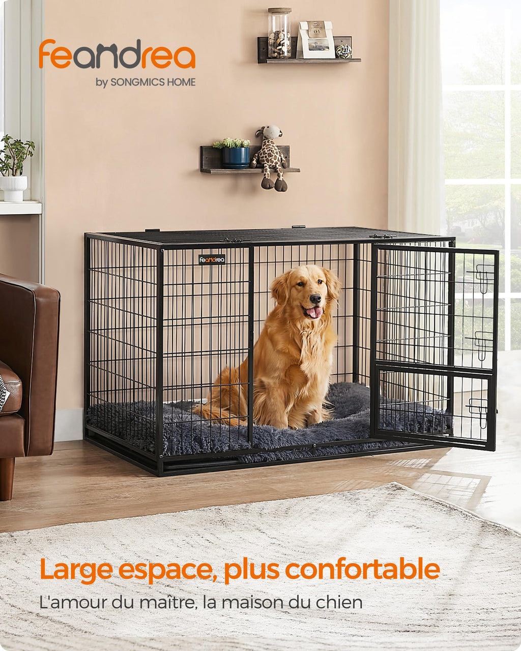 Cage pour chien XXL PPD003B01 122 x 74,5 x 80,5 cm acier allié 2 portes plateau amovible écart de 11 mm