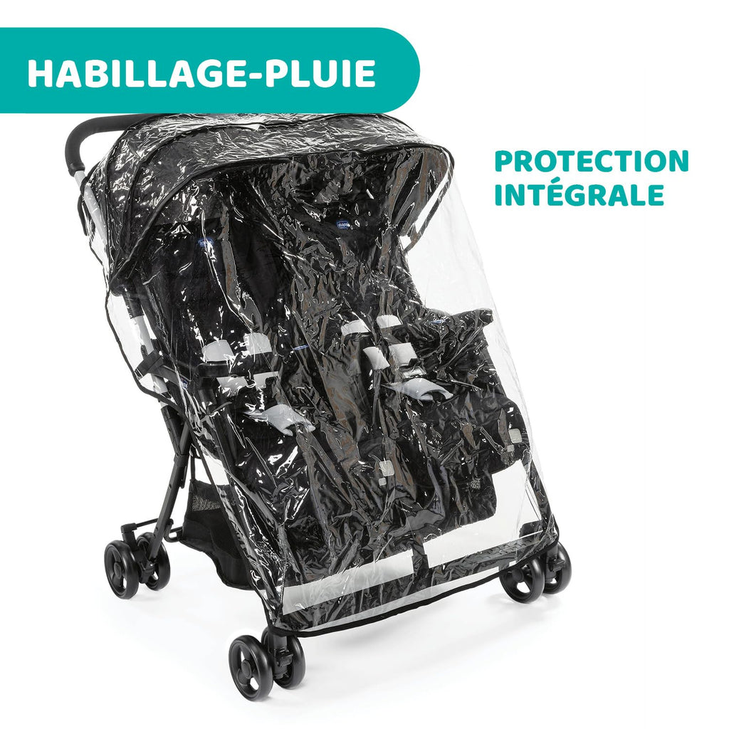 Poussette double tandem OHlalà Twin pliable 8 kg 2 places harnais 5 points assises inclinables capotes extensibles