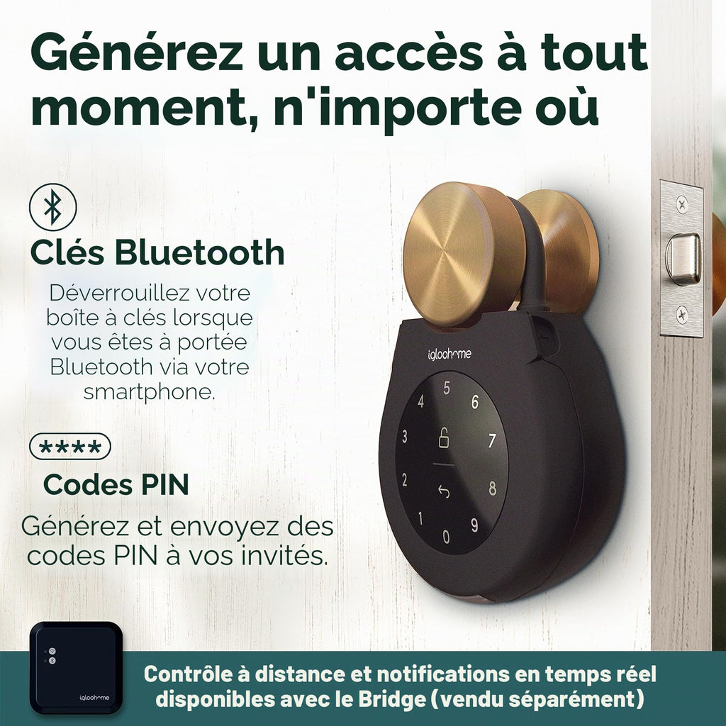 Boîte à clés connectée Keybox 3 avec codes PIN et Bluetooth IP67 acier allié fixation murale ou porte 11,4 x 11,6 x 3,8 cm