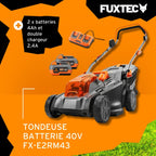 Tondeuse à gazon sans fil FX-E2RM43SET 40 V 43 cm bac de ramassage 40 L hauteur de coupe 25 à 75 mm 2 batteries 20 V
