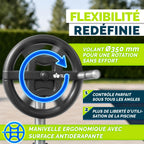 Enrouleur de bâche de piscine télescopique 3 à 5,70 m en aluminium avec 8 clips 8 sangles thermomètre et roues