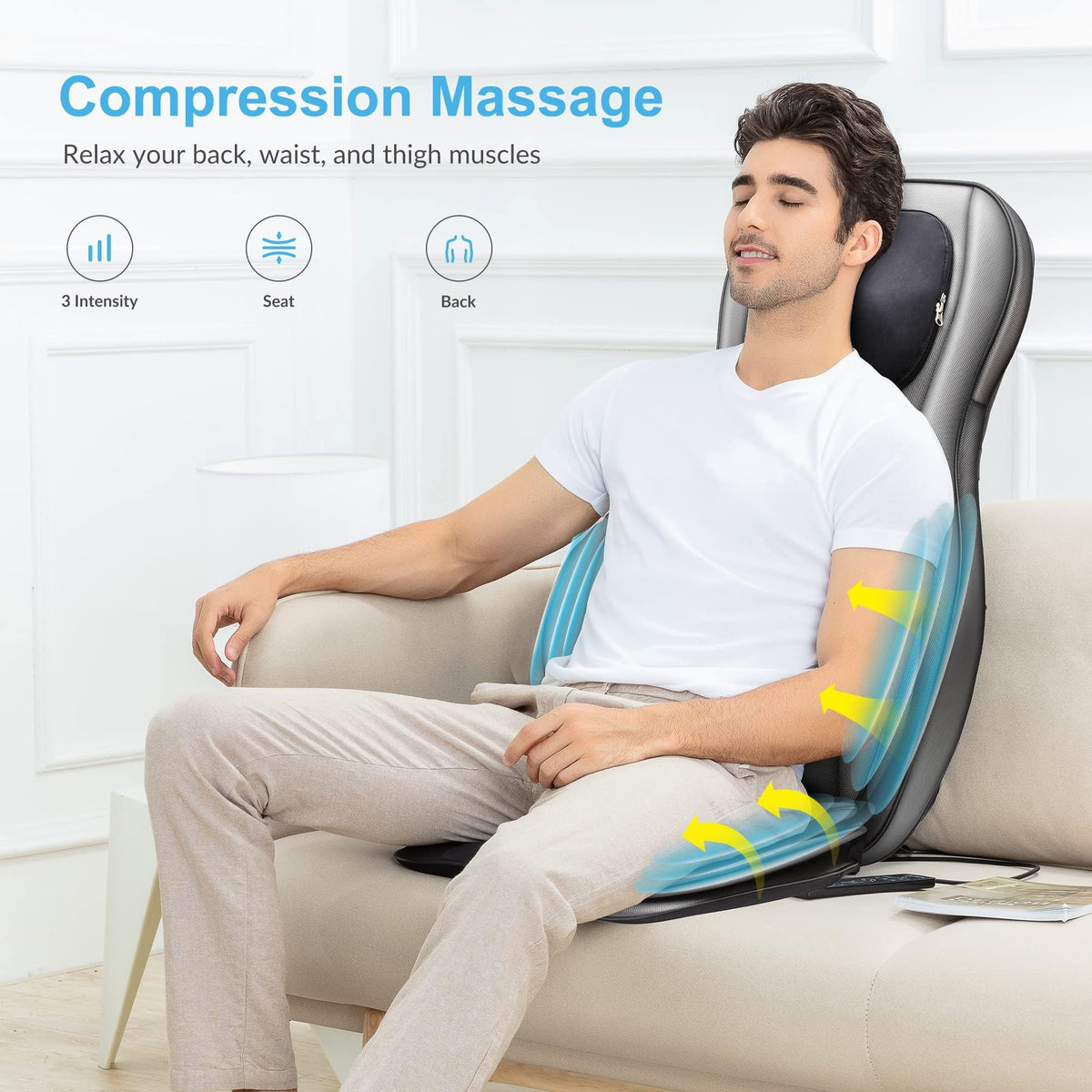 Siège Massant Shiatsu pour Dos et Cou 2309A Massage 2D 3D avec Chaleur Compression Réglable 3 Intensités