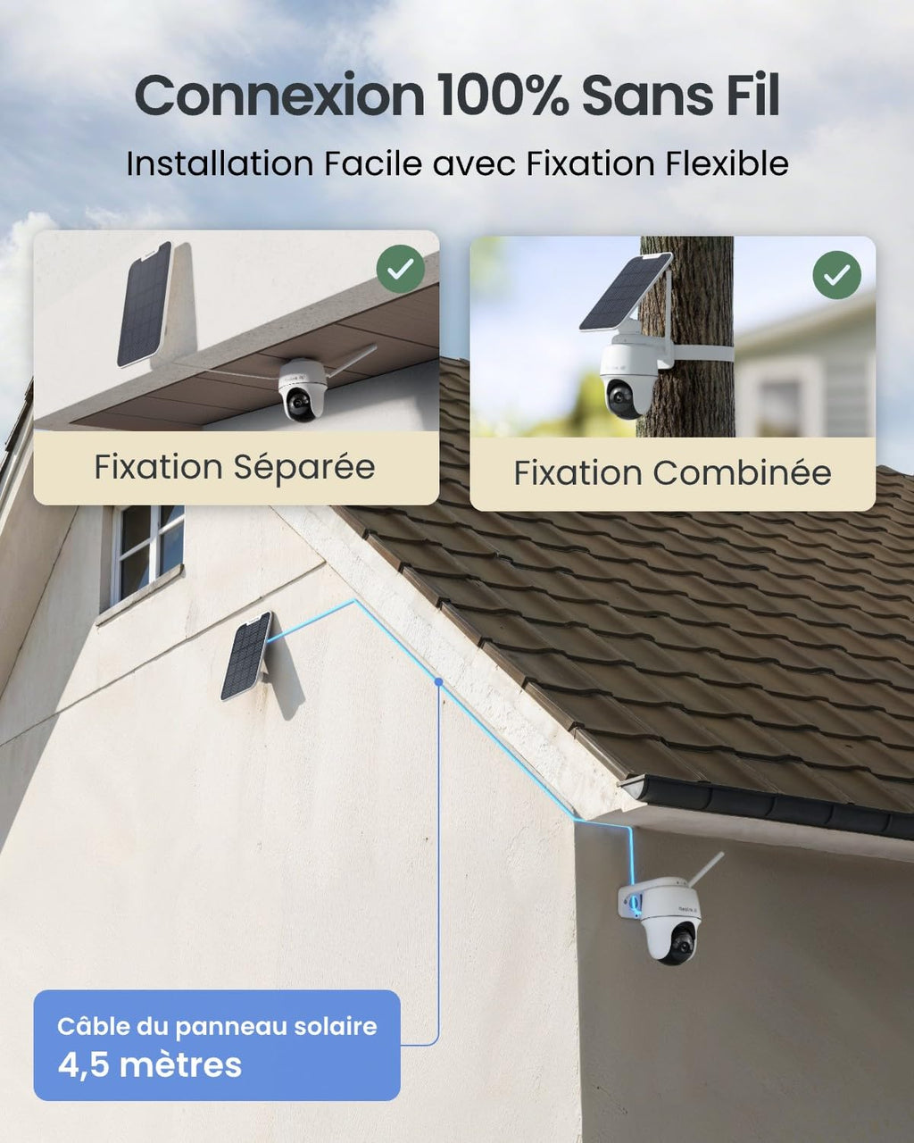 Caméra de surveillance extérieure Argus PT Ultra 4K 8 MP Wi-Fi 6 360° avec suivi automatique et panneau solaire
