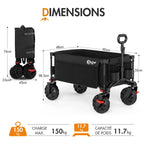 Chariot de transport pliable WFC-PR-TR-21727-1-BLK 200 L charge 150 kg roues tout terrain 20 cm poignée réglable