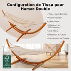 Hamac avec support en bois 320 x 120 cm 2 places charge 200 kg coton beige réglable en hauteur
