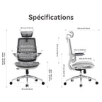 Chaise de bureau ergonomique M59AS à double dossier avec soutien lombaire adaptatif accoudoirs 3D et siège en maille