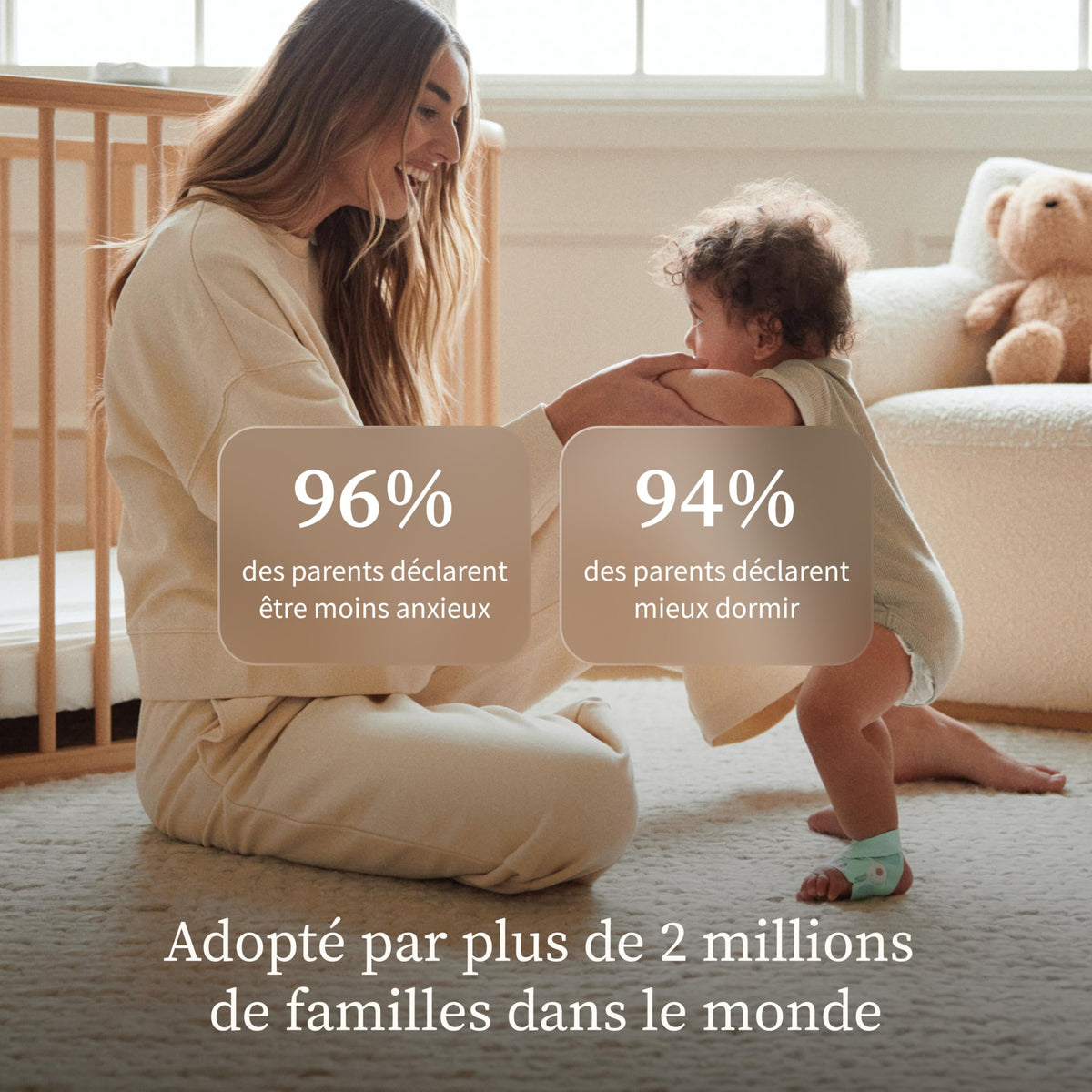 Moniteur bébé intelligent Dream Sock avec suivi de la fréquence cardiaque et du niveau d’oxygène autonomie 16 h Bluetooth Wi-Fi 2,4 GHz