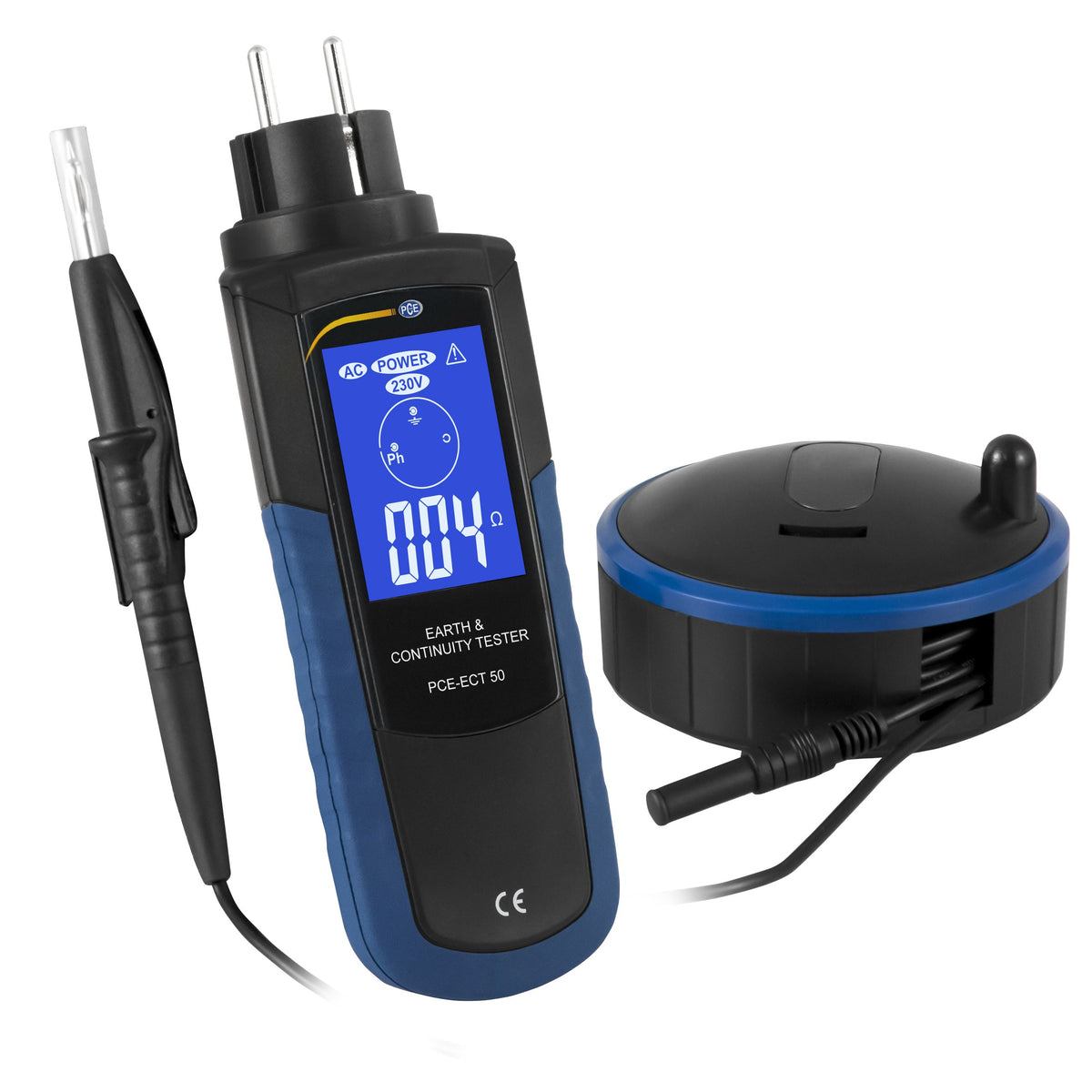 Testeur de résistance de terre PCE-ECT 50 écran LCD rétroéclairé 230 V CA IP40 IK06 catégorie III portable
