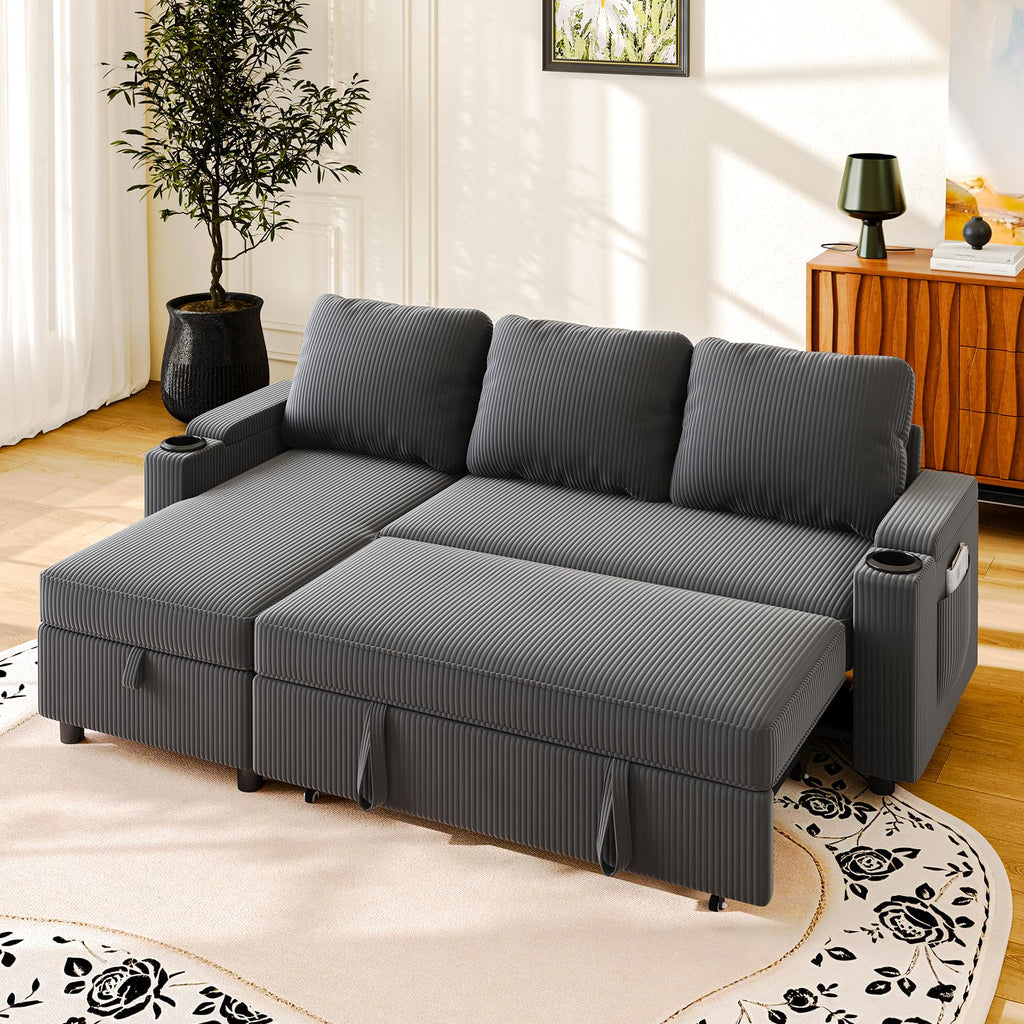 Canapé d'angle convertible 3 places TRFR-SF24-0770B canapé-lit avec rangement chaise longue réversible 120 x 200 x 88 cm