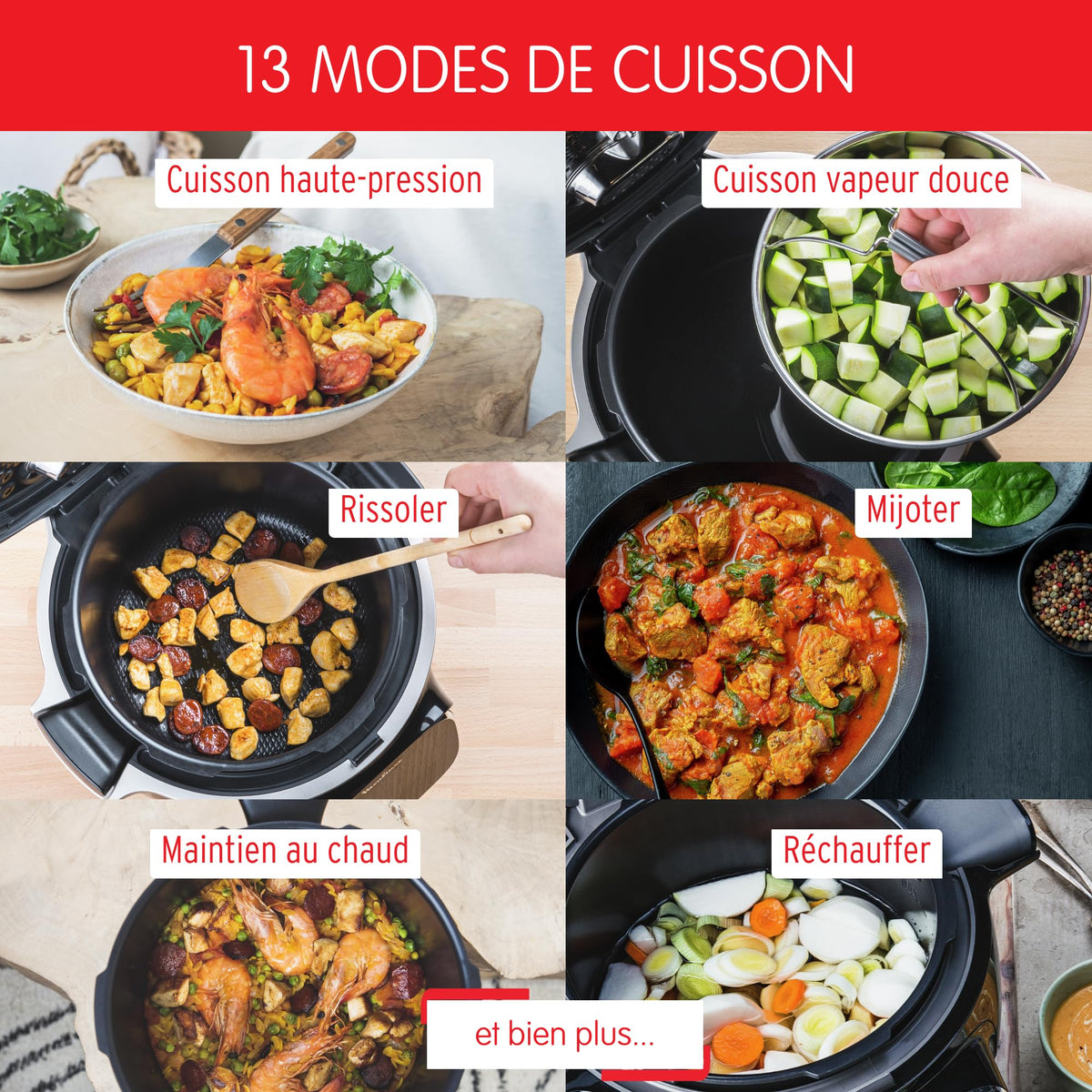 Multicuiseur électrique Cookeo Touch WiFi 6 L 1600 W écran tactile 13 modes de cuisson avec panier vapeur