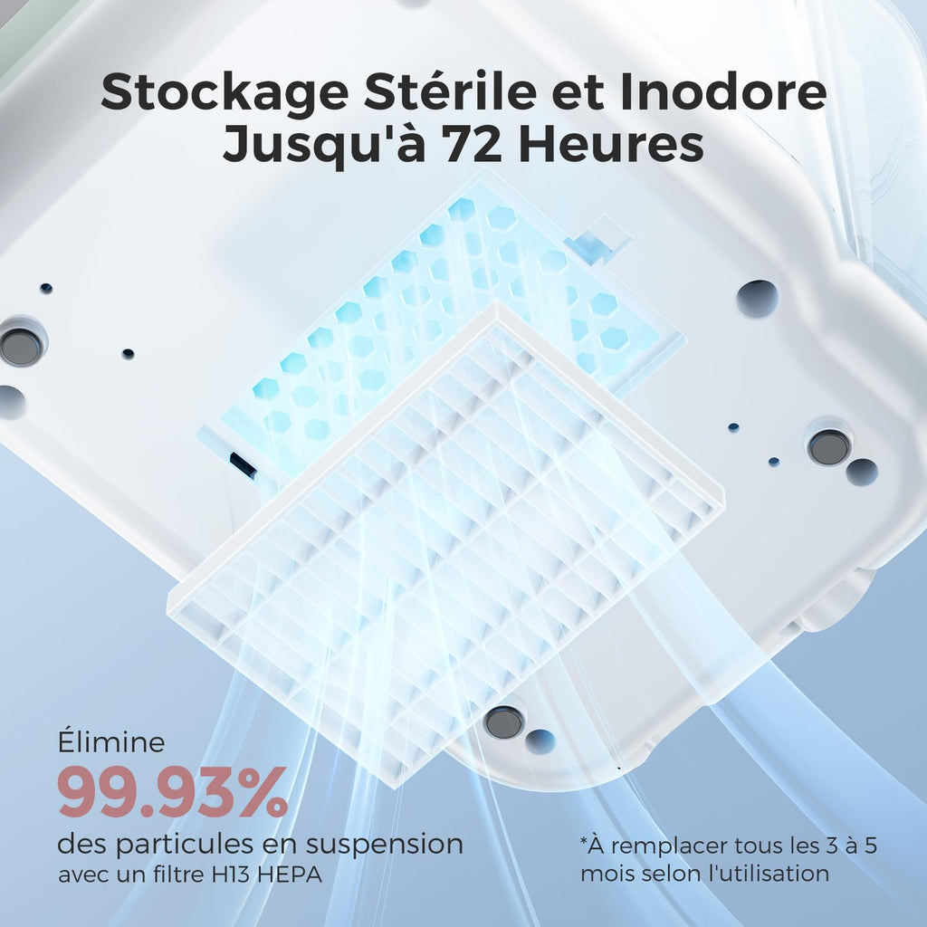 Lave-Biberons Haute Pression 2,2 kPa 3 en 1 Nettoyage Stérilisation Vapeur Séchage 19 min 9 Programmes 4 Biberons 60 Pastilles
