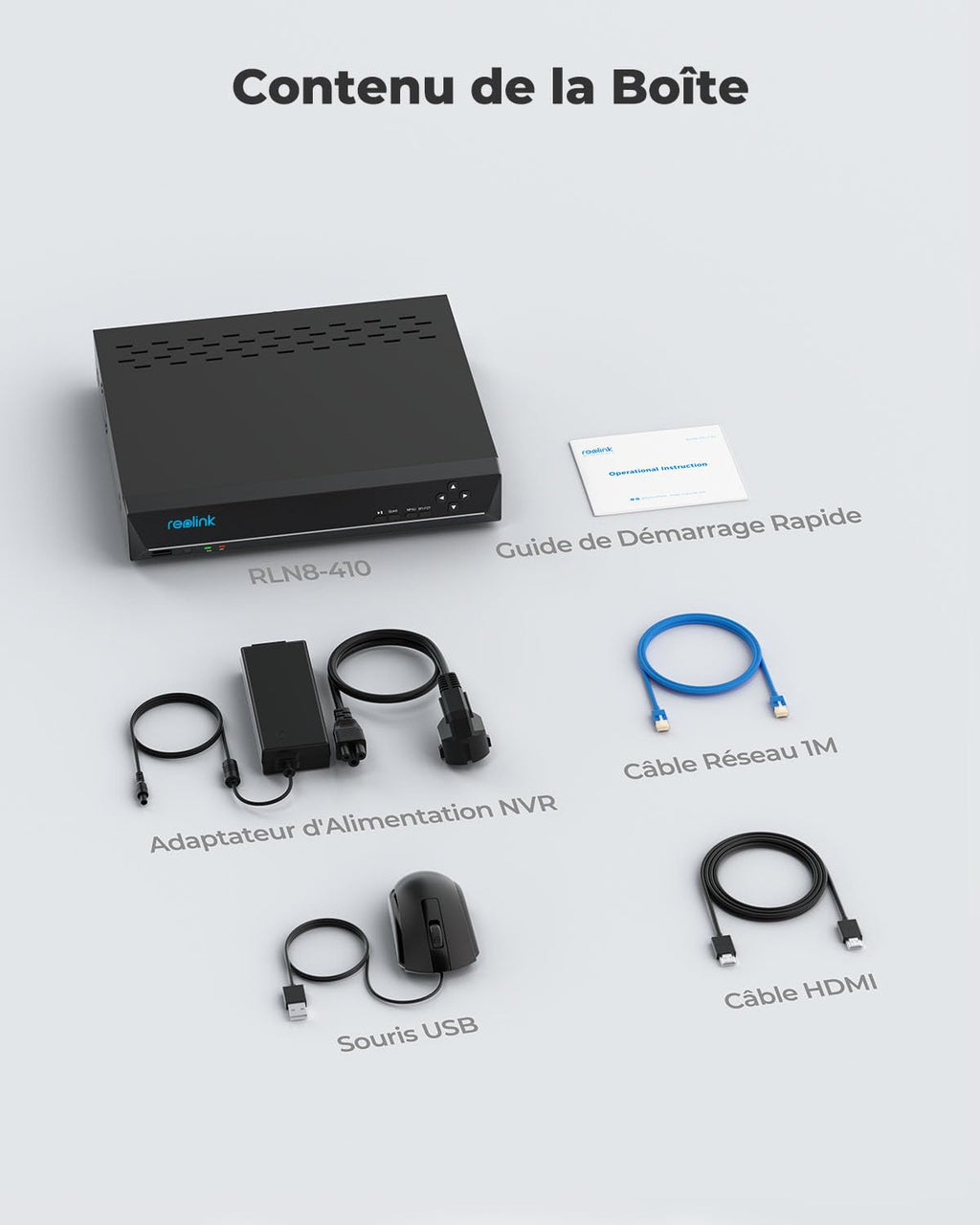 Enregistreur NVR PoE 4K RLN8-410 8 canaux avec disque dur 2 To pour caméras de surveillance PoE