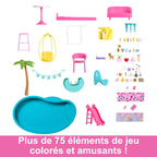 Maison de Poupée avec Accessoires HMX10 79 Pièces 10 Espaces de Jeu Toboggan 3 Étages et Piscine