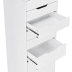 Commode chambre 9 tiroirs M951 124 cm en bois d'ingénierie blanc avec rangement vertical et poignées creuses