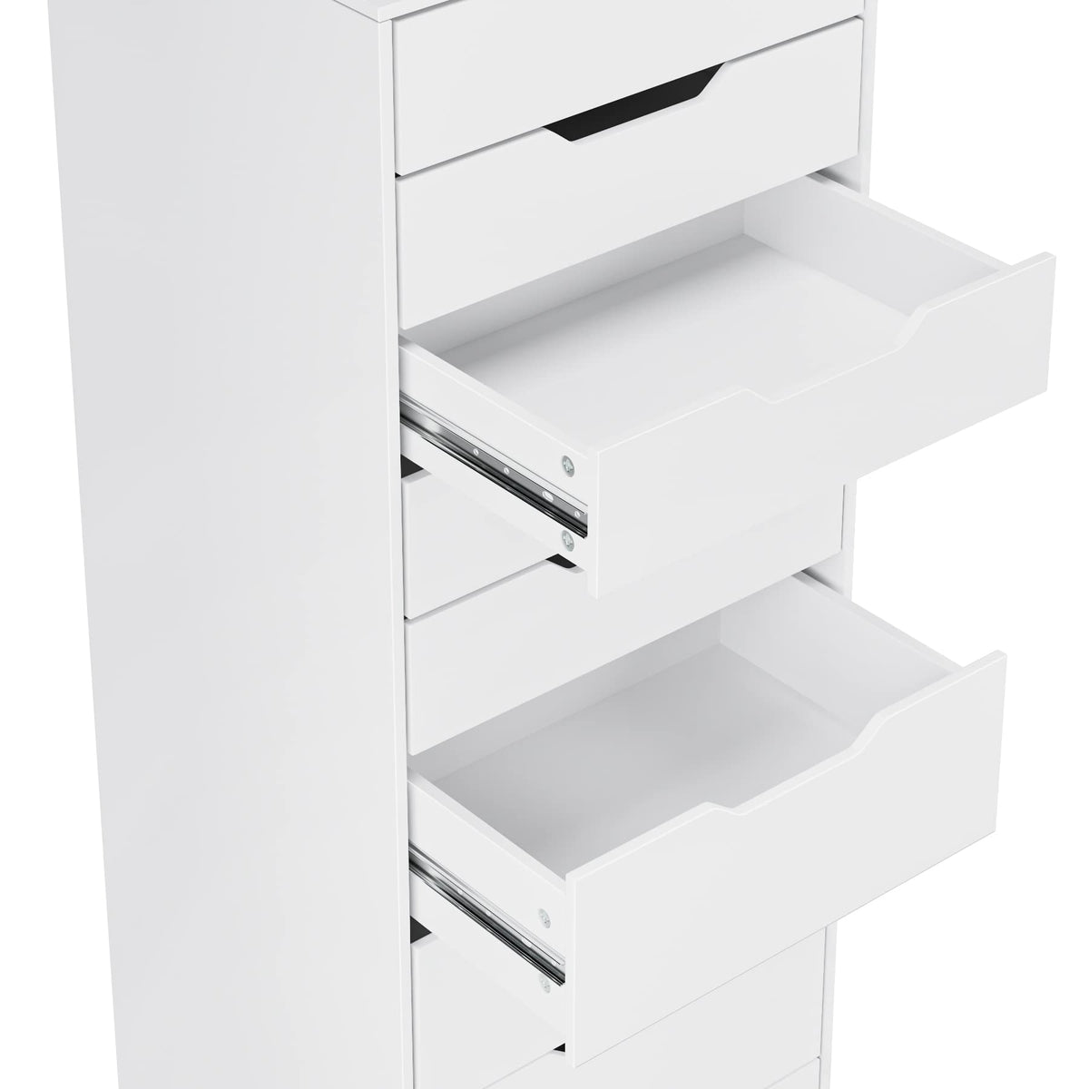 Commode chambre 9 tiroirs M951 124 cm en bois d'ingénierie blanc avec rangement vertical et poignées creuses