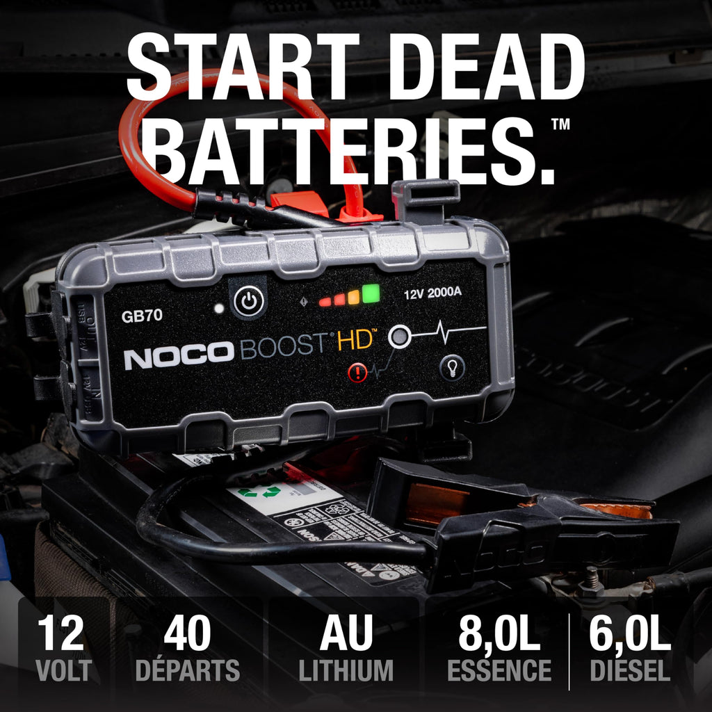 Booster de batterie 12 V GB70 2000 A lithium-ion pour voiture moto et bateau avec powerbank USB et lampe LED 400 lumens