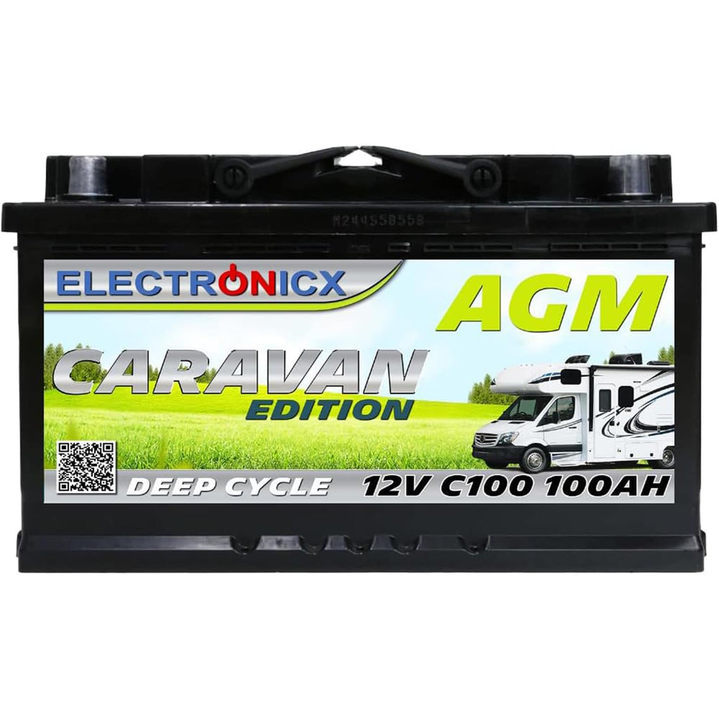 Batterie AGM 12 V 100 Ah Caravan-100AH étanche sans entretien avec borne positive à droite pour caravane et système solaire