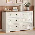Commode 6 tiroirs LTS663WJ01 40 x 120 x 78 cm bois d'ingénierie blanc rustique marron miel meuble de rangement