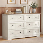 Commode 6 tiroirs LTS663WJ01 40 x 120 x 78 cm bois d'ingénierie blanc rustique marron miel meuble de rangement