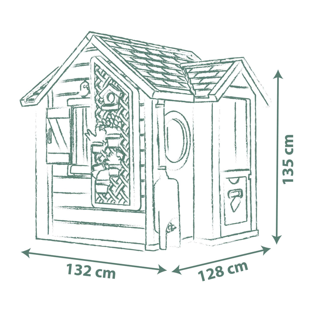 Maison de jardin pour enfants 132 x 128,5 x 135 cm dès 2 ans plastique recyclé jardinière treillis mangeoire récupérateur d'eau