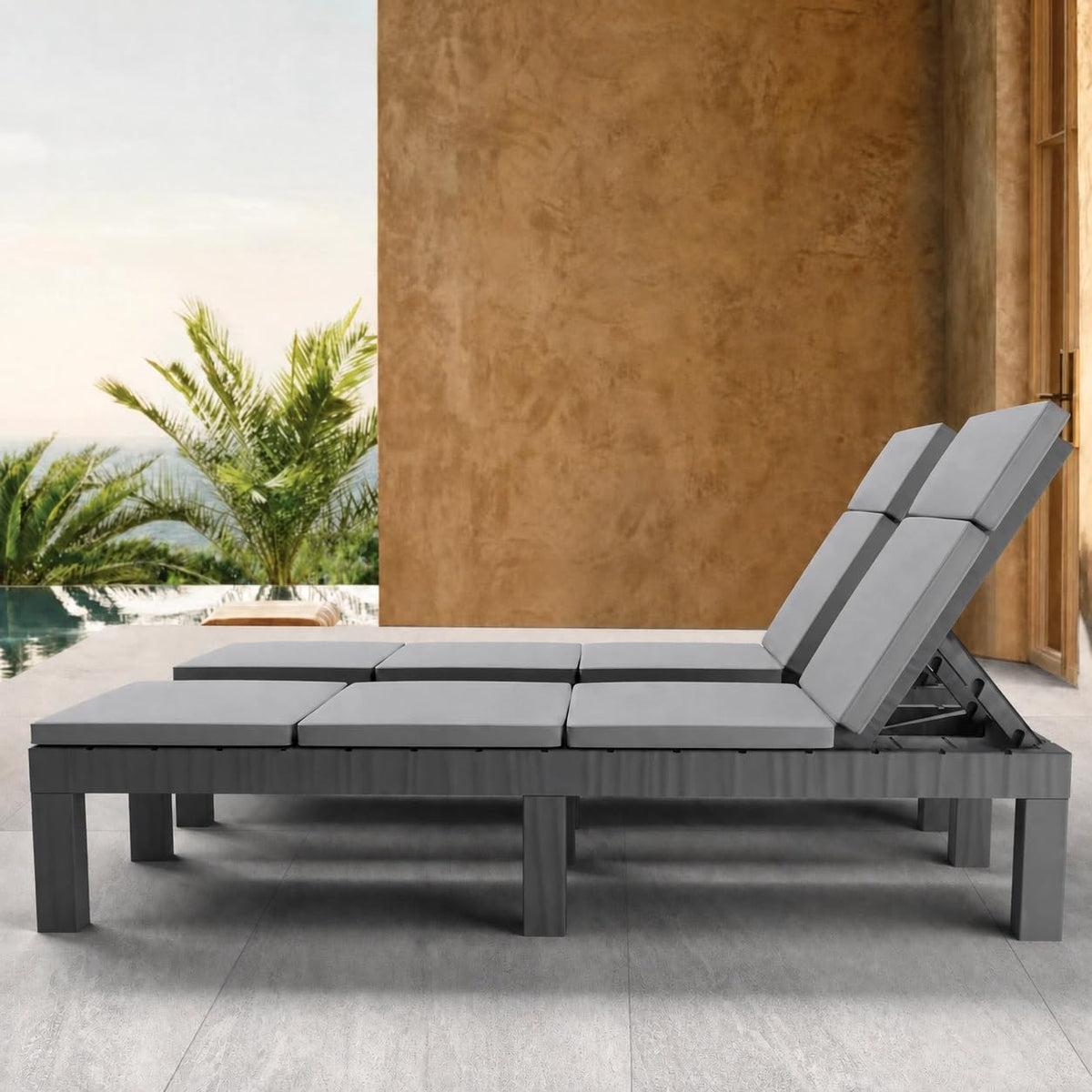 Lot de 2 Chaises Longues de Jardin BdsC2-2 Dossier Réglable 4 Positions Résine Gris 187 x 60 x 29 cm Charge 150 kg