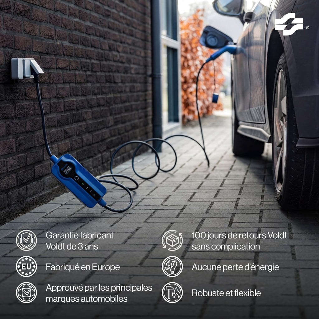 Chargeur pour voiture électrique Type 2 Schuko 3,7 kW monophasé 8-16 A câble 5 m affichage numérique réglable application