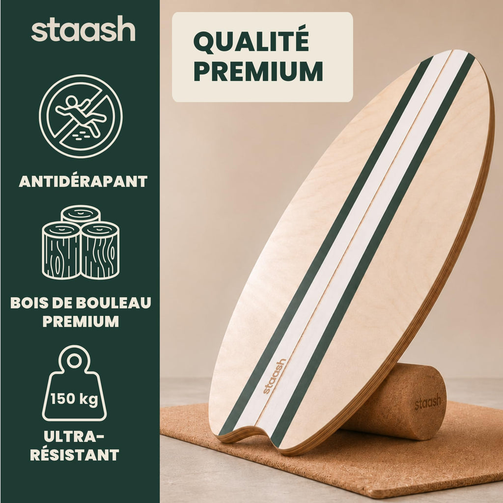 Planche d'équilibre en bois antidérapante pour entraînement équilibre posture proprioception charge maximale 120 kg kit complet