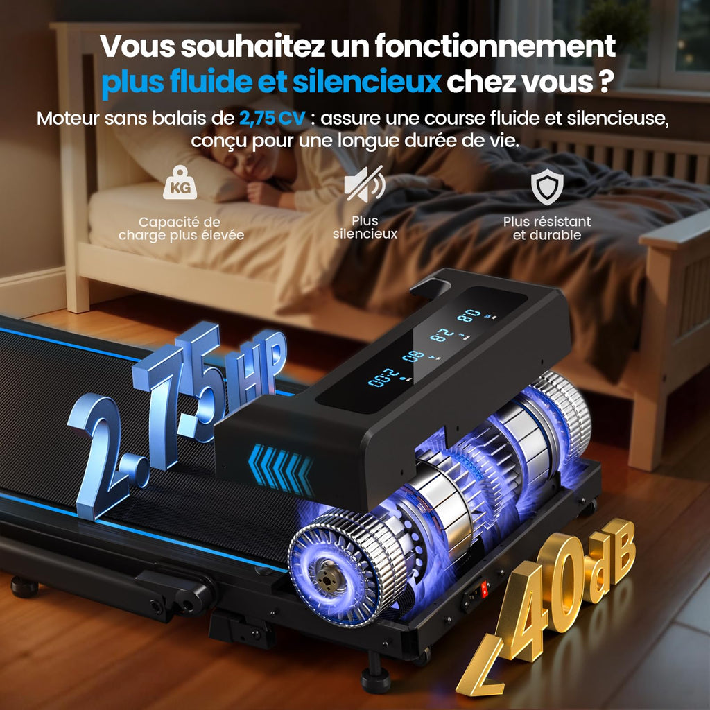 Tapis de Course Pliable X381pa 2,75 CV 12 km/h Inclinaison 9% 12 Programmes HIIT Application Télécommande Écran LED