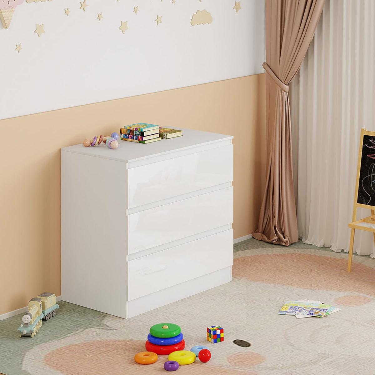 Table à langer avec commode 3 tiroirs WT010ws en bois d'ingénierie blanc 80 x 48 x 78 cm pour chambre bébé