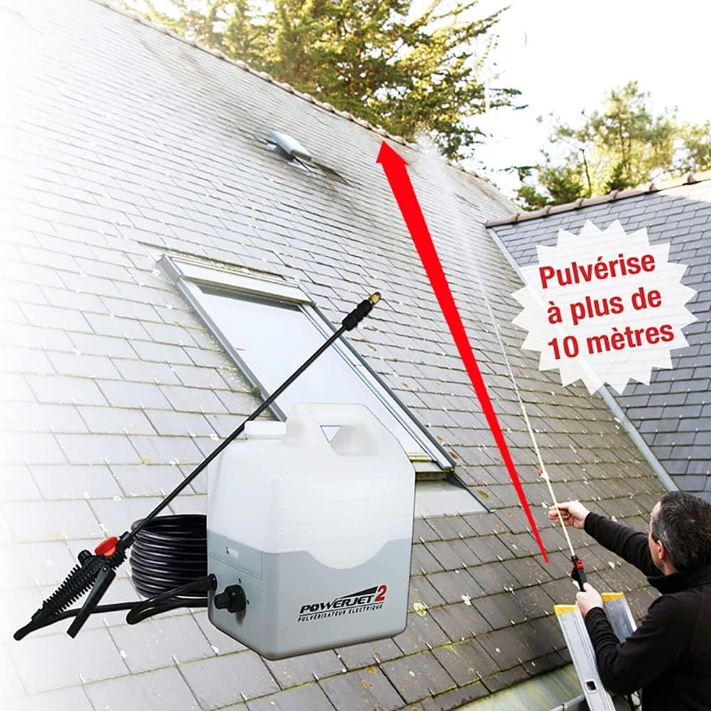 Pulvérisateur électrique PowerJet 2 12 V 5,5 bar réservoir 10 L autonomie 5 h portée 10 m lance carbone 1,5 m 7 buses