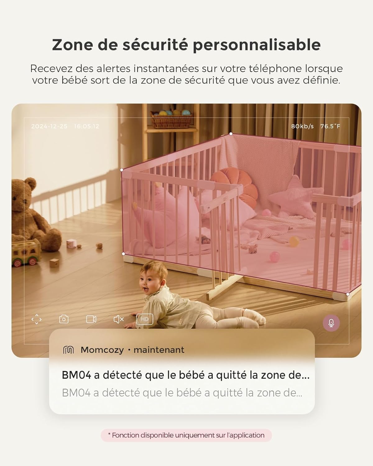 Babyphone caméra BM04-1 écran 5 pouces 1080p Wi-Fi FHSS vision nocturne audio bidirectionnel détection des pleurs et mouvements