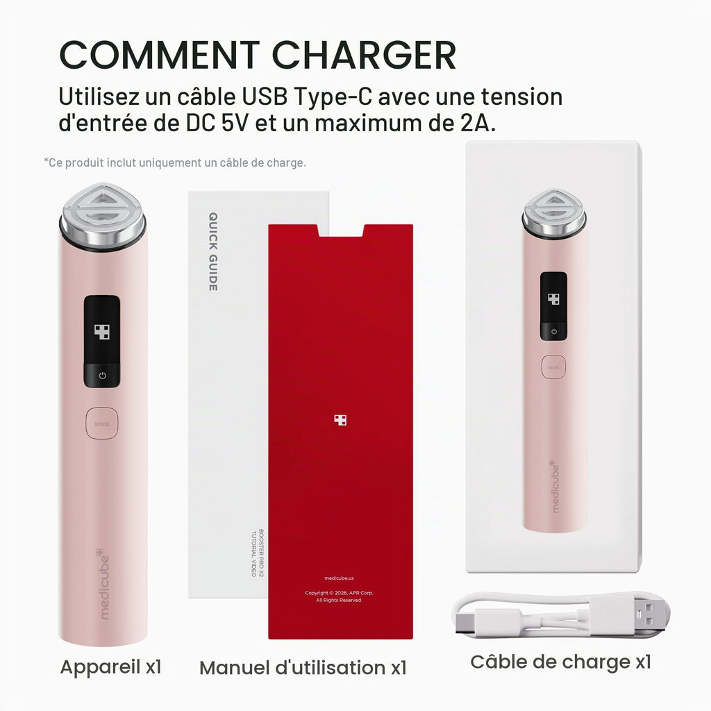 Appareil de Soin Visage 7-en-1 Booster Pro X2 5 V 6 Niveaux d’Intensité Modes Dual et Mask Rose