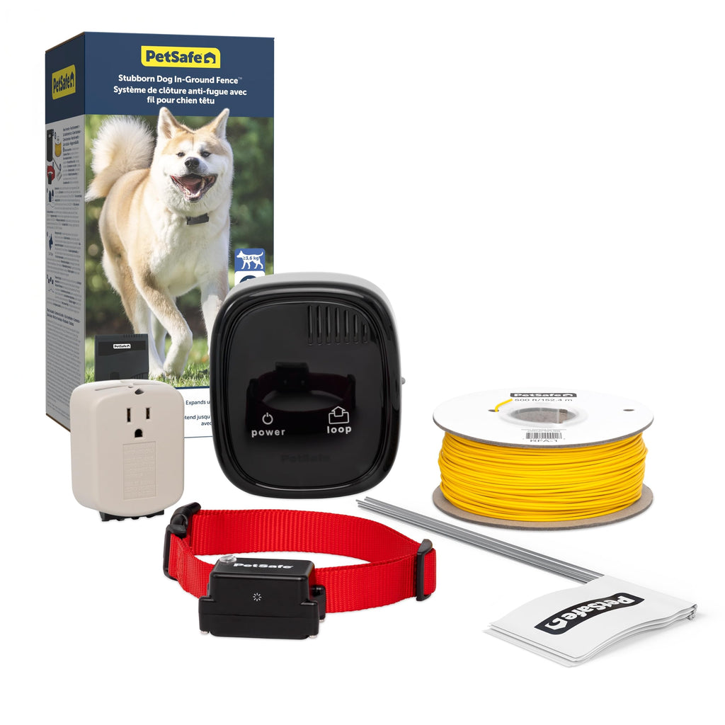 Clôture enterrée pour chiens têtus système anti-fugue avec collier 5 niveaux de correction sonore et vibration 15 à 71 cm