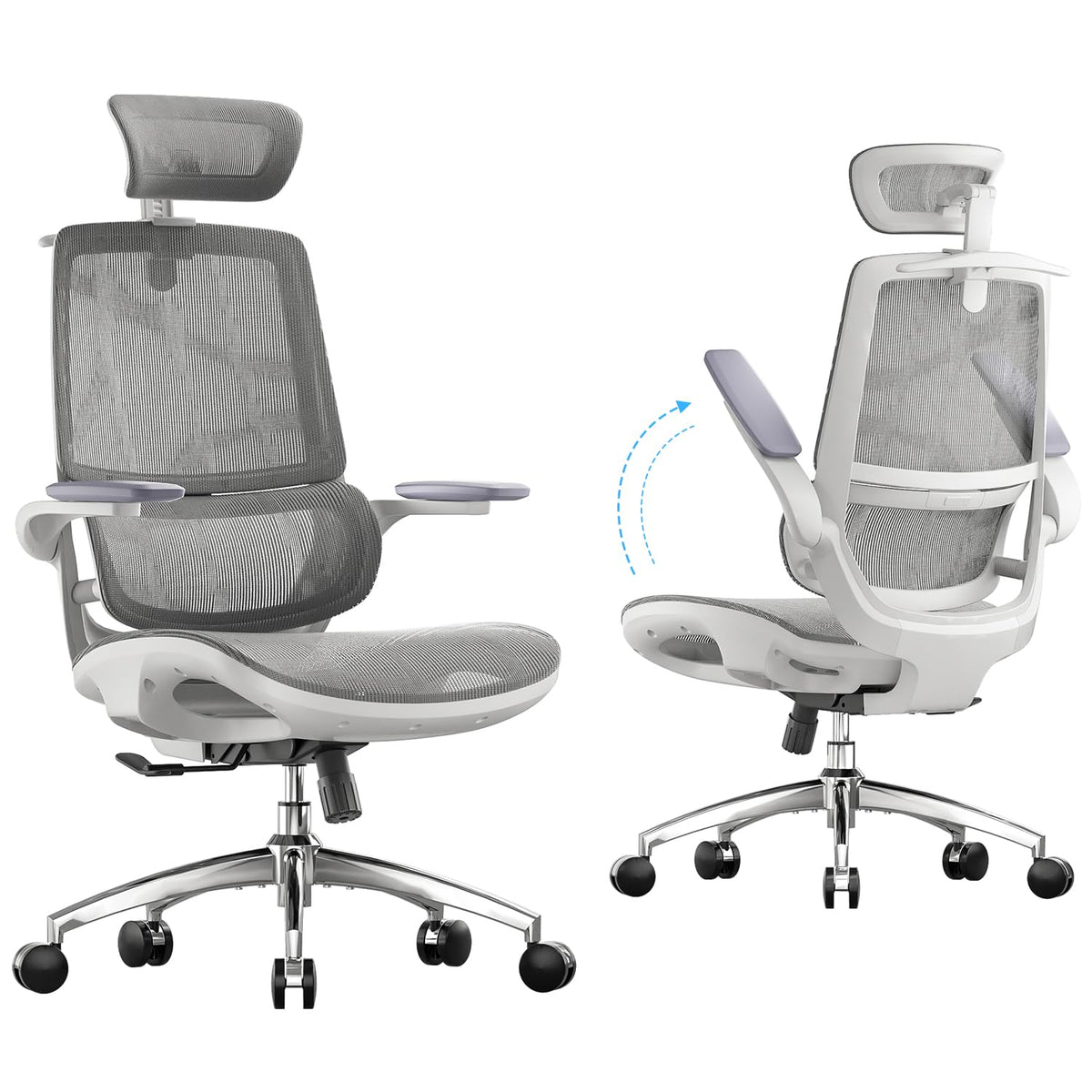 Chaise de bureau ergonomique M59AS à double dossier avec soutien lombaire adaptatif accoudoirs 3D et siège en maille