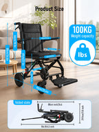 Fauteuil roulant pliable pour adultes 9 kg aluminium poignée télescopique roues PVC accoudoirs rabattables repose-pieds pliables noir