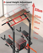 Station de traction multifonctionnelle Power Tower avec support dips hauteur réglable 165 à 235 cm acier allié charge 230 kg