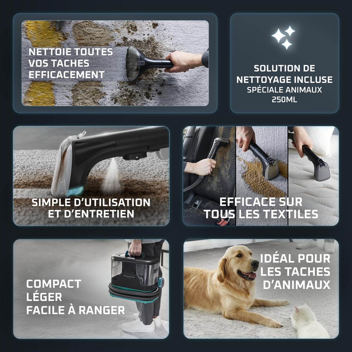 Shampouineuse textile détacheur de taches Clean It Animal 2,3 L aspiration 13 kPa avec têtes de nettoyage interchangeables