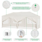 Barnum pliant 3 x 6 m avec 6 parois tente de réception beige structure métallique imperméable UPF 50+