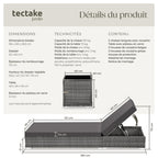 Set de 2 bains de soleil avec table 403088 dossier réglable 5 positions résine tressée aluminium housses de protection