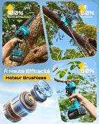 Mini tronçonneuse sur perche 4-en-1 CYCPHTO1F-z 600 W chaîne 6 pouces avec sécateur et 2 batteries 4000 mAh