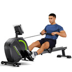 Rameur pliable F203s à résistance magnétique 16 niveaux double rail écran LCD charge maximale 150 kg 158 x 42 x 62 cm