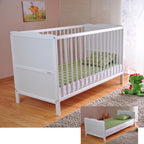 Lit bébé convertible 124 x 65 x 87 cm en bois de pin avec matelas mousse 6 cm 3 hauteurs réglables couchage 120 x 60 cm