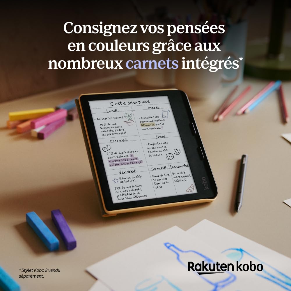 Liseuse eBook couleur Libra Colour 7"""" E Ink Kaleido 3 32 Go écran sans reflets mode sombre étanche livres audio blanc